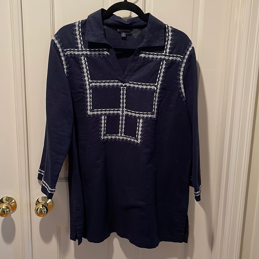 NWOT Brooks Brothers Linen/Cotton Blend Embroidered Tunic Top